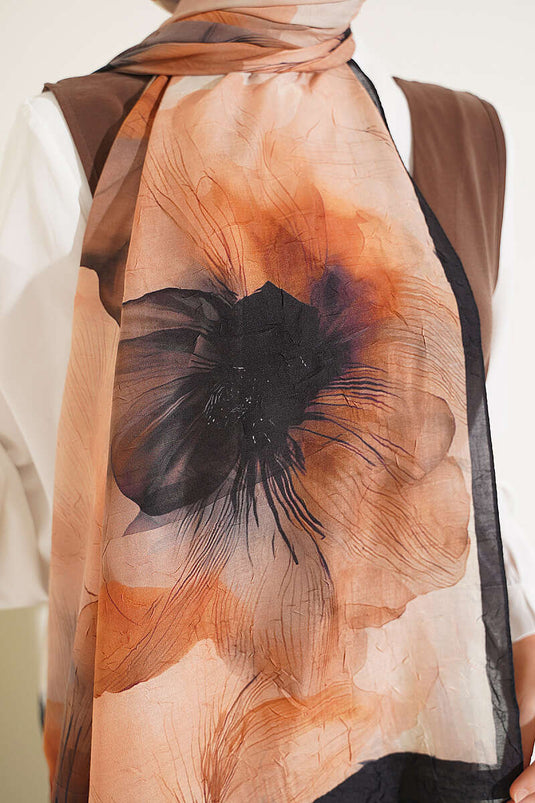 Sciarpa In Maglia Di Bambù Con Fiori Nera