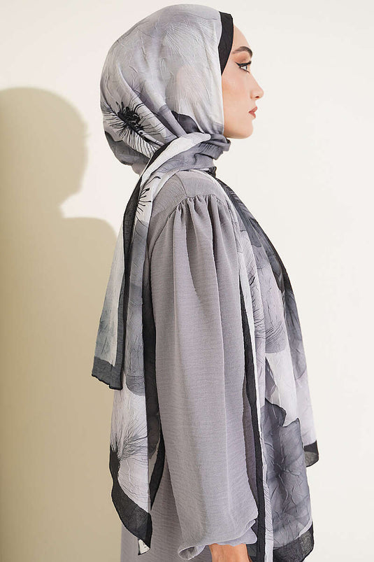Flowers Bambu Kraş Shawl Black Smoke
