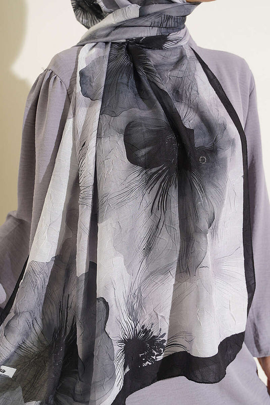 Flowers Bambu Kraş Shawl Black Smoke