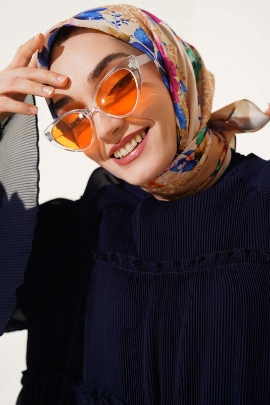 Flowers Pattern Scarf Lime