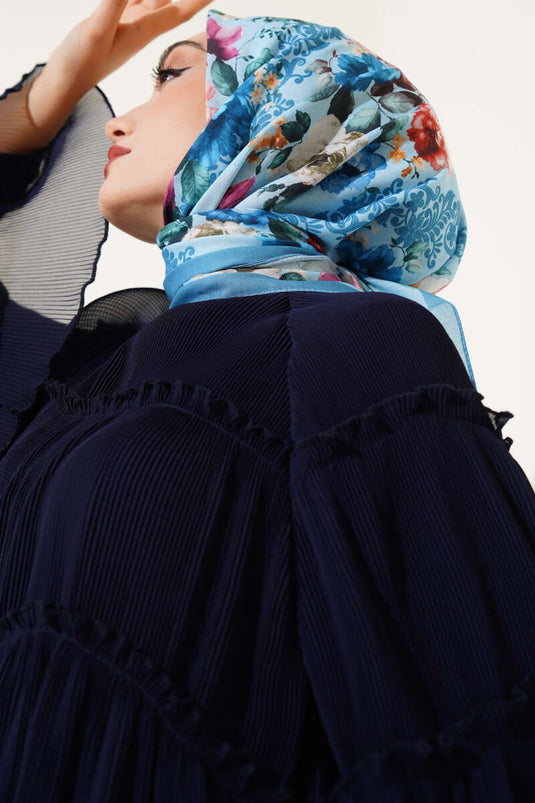 Flowers Pattern Scarf Blue