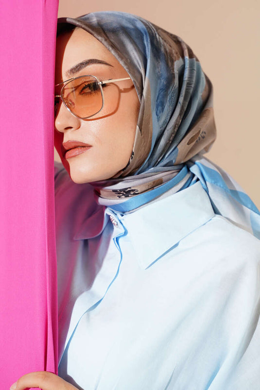 Écharpe douce à motif floral bleu ciel