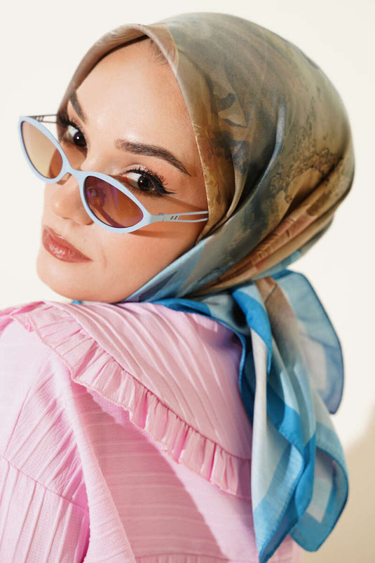 Flowers Pattern Soft Scarf Soft Blue