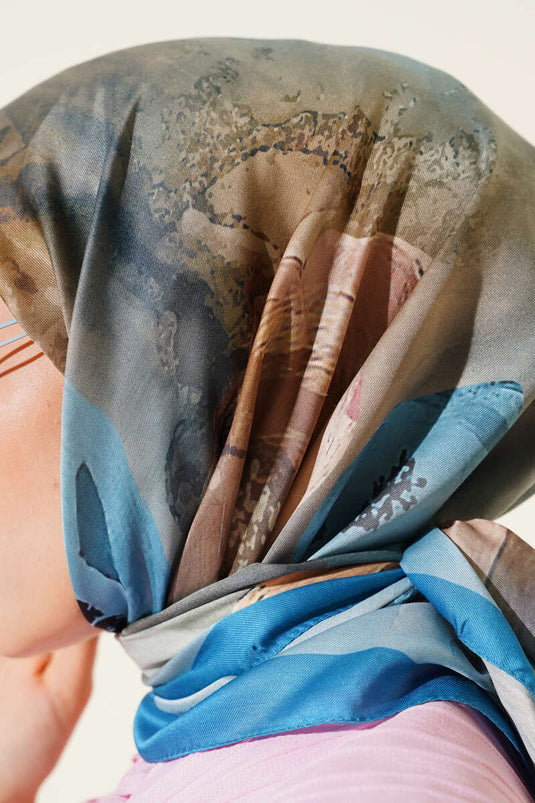 Flowers Pattern Soft Scarf Soft Blue