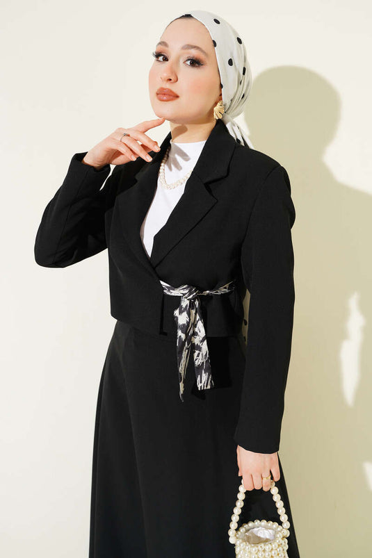 Ensemble deux pièces jupe nouée foulard noir