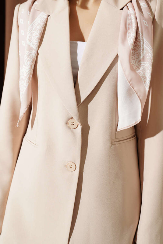 Blazer Jacket with Scarf Detail Beige