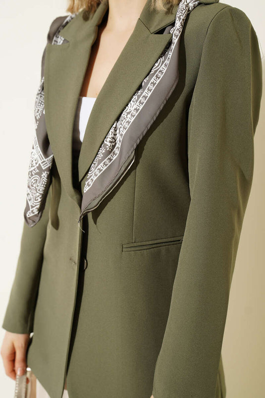 Blazer con Dettaglio Fular Verde Militare
