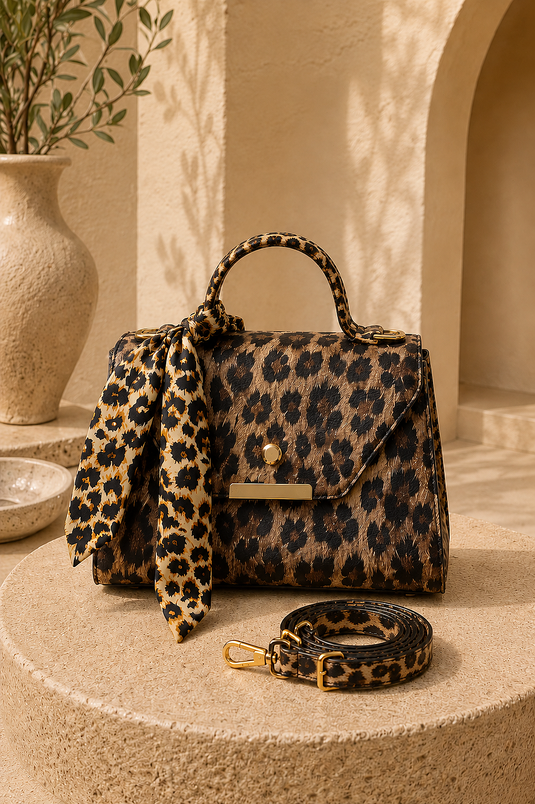 Sac Main Et Épaule Imprimé Léopard Avec Détails Foulard