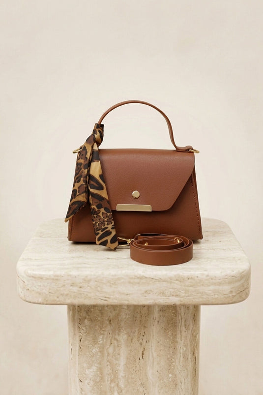 Borsa A Mano E Spalla Con Dettaglio Sciarpa Beige