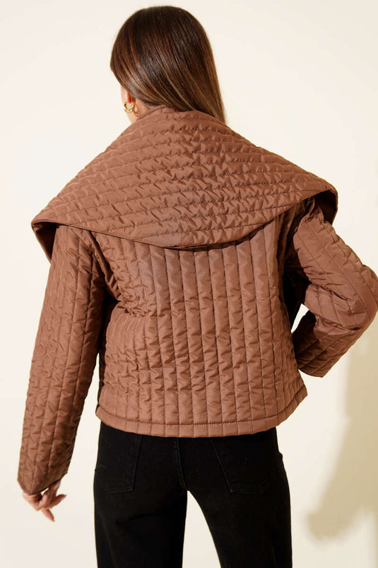 Fular Detaylı Kapitone Kısa Mont Kahve