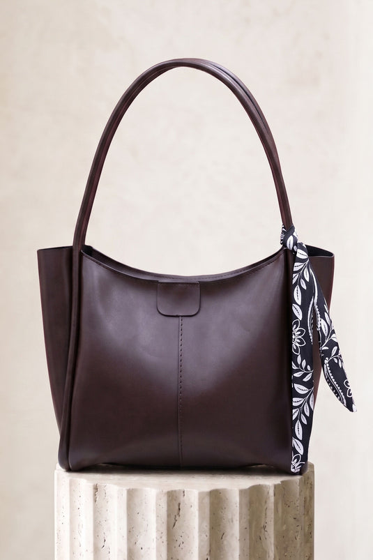 Scarf-Detail Shoulder Bag Brown