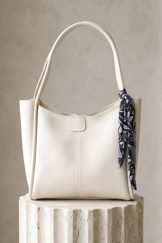 Scarf-Detail Shoulder Bag Cream