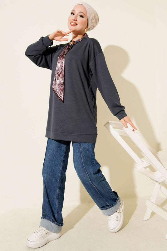 Loysha Tunic with Scarf Detail, Smoke Color