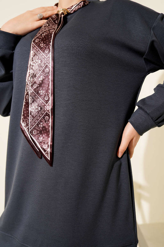 Loysha Tunic with Scarf Detail, Smoke Color