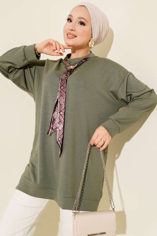 Loysha Tunic Khaki with Scarf Detail