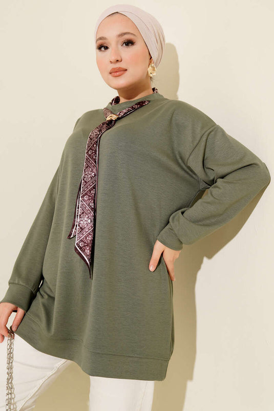 Loysha Tunic Khaki with Scarf Detail