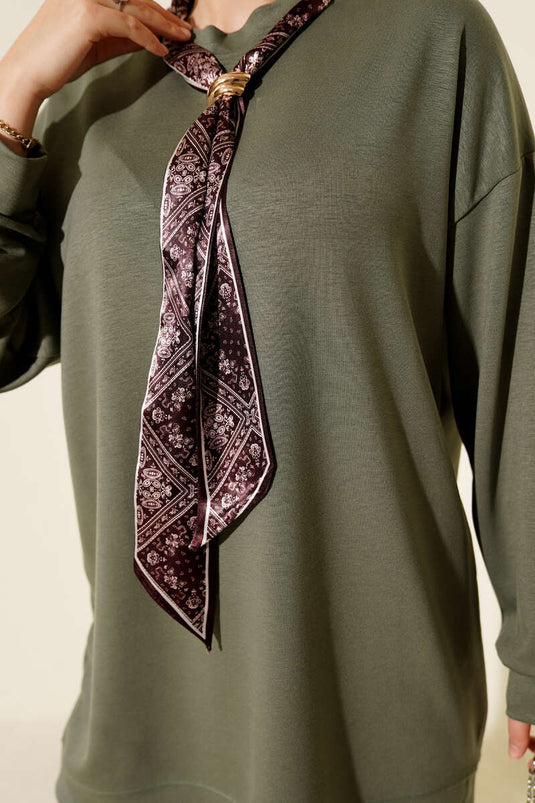 Loysha Tunic Khaki with Scarf Detail