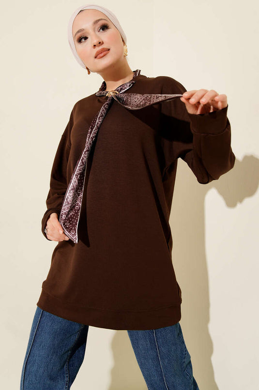 Loysha Tunic with Scarf Detail, Brown