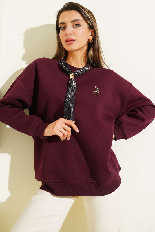 Three-Thread Sweatshirt with Scarf Detail, Plum