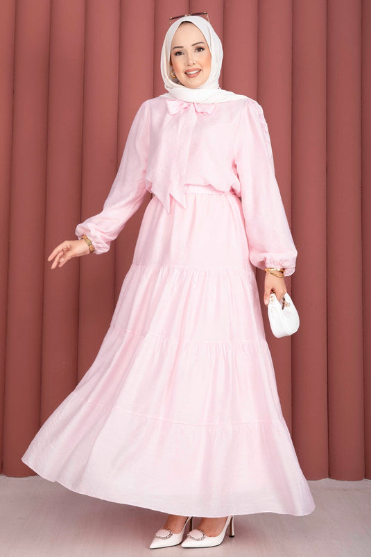 Fular Yaka Etekli İkili Takım Pembe
