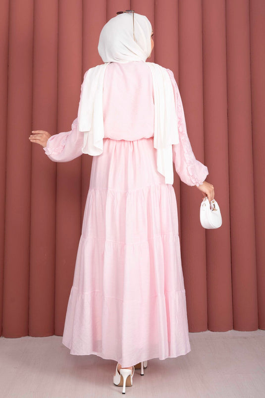 Fular Yaka Etekli İkili Takım Pembe