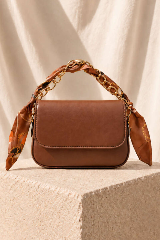 Rectangle Scarf Bag With Chain In Tan