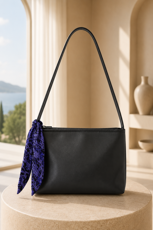 Fularlı Baget Çanta Siyah-Saks