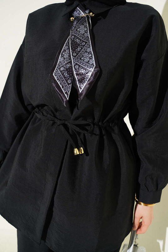 Fular mit Taillendetail, zweiteiliges Fallschirm-Set, Schwarz