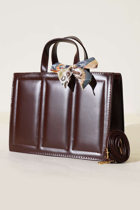 Rechteckige Tasche mit Schal, Dunkelbraun