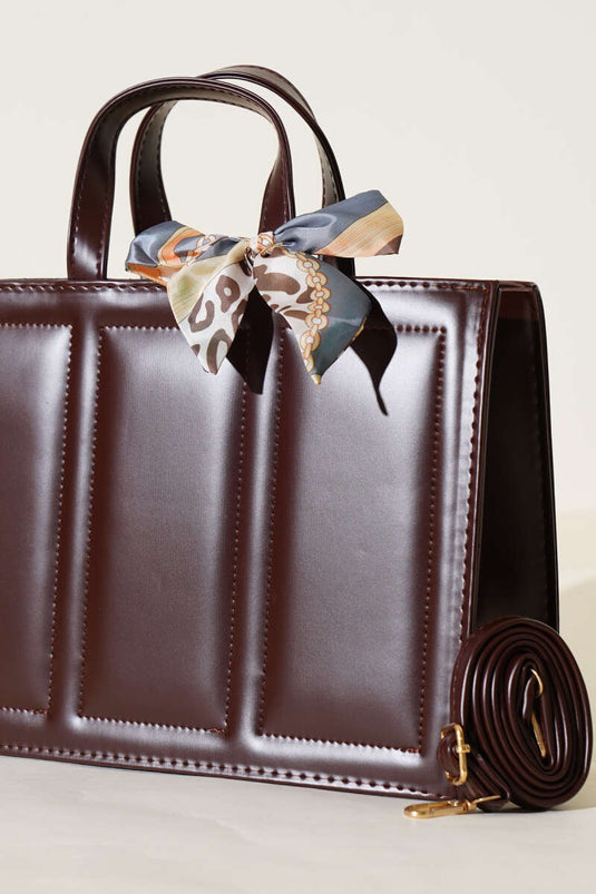 Rectangular Bag with Scarf, Dark Brown