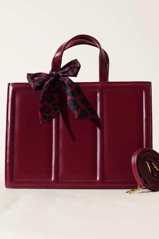 Rectangular Bag with Scarf, Burgundy
