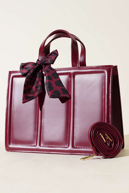 Rectangular Bag with Scarf, Burgundy