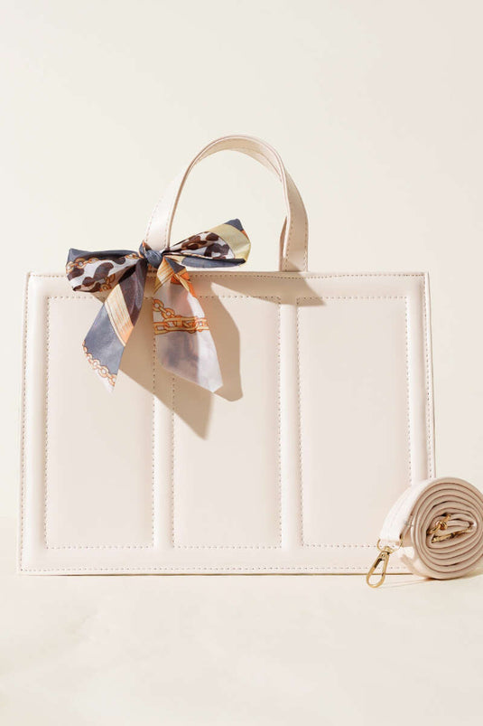 Rectangular Bag with Scarf, Cream