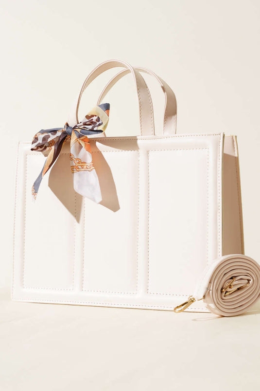 Rectangular Bag with Scarf, Cream