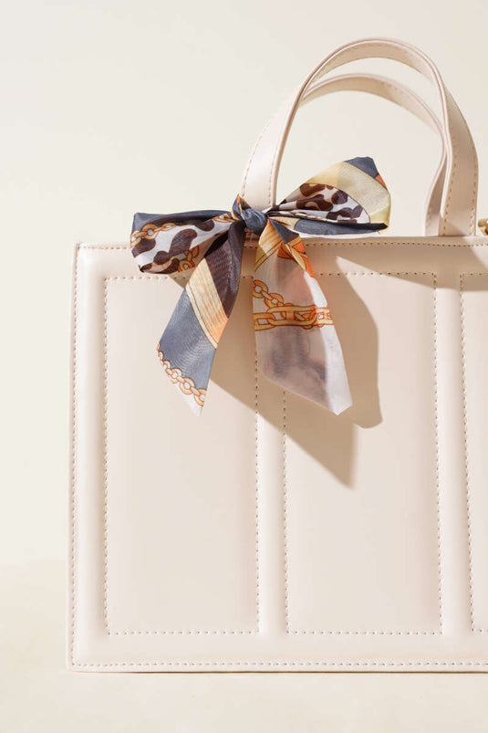 Rectangular Bag with Scarf, Cream
