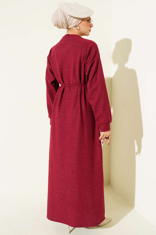 Burgundy Dress with Scarf and Tie Detail