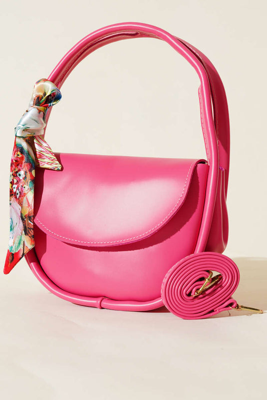 Pink Oval Cut Bag with Scarf