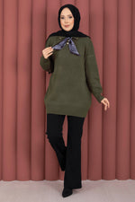 Pull en tricot à col polo avec foulard kaki
