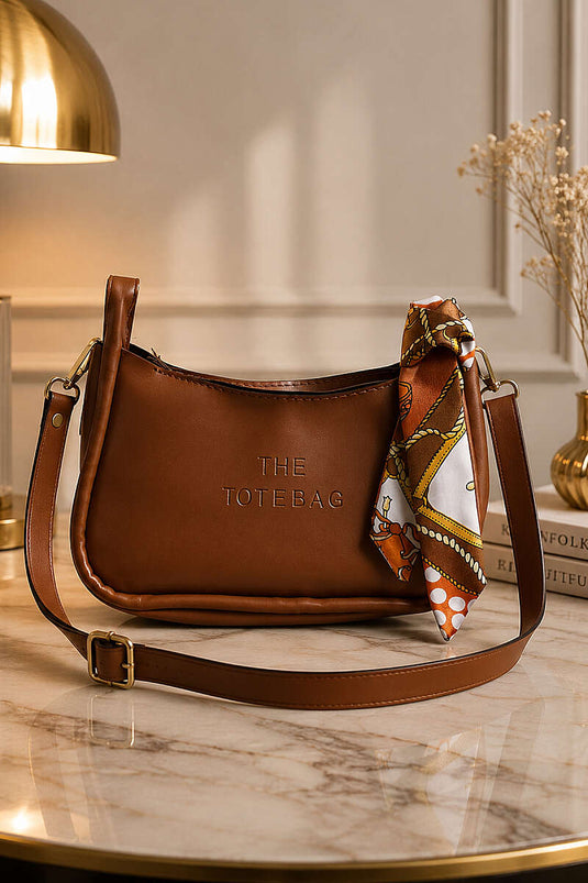 Sac à main The Tote Bag avec foulard, couleur tabac