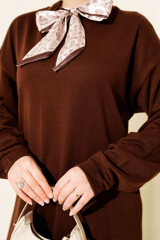 Scarf Knitwear Two Piece Set Brown