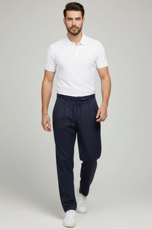 Men's Gabardine Lace-Up Trousers, Navy Blue