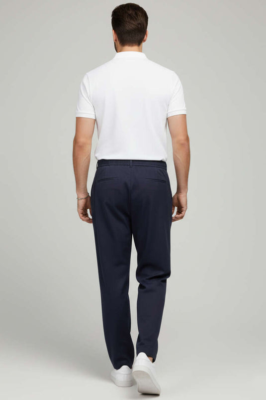 Men's Gabardine Lace-Up Trousers, Navy Blue