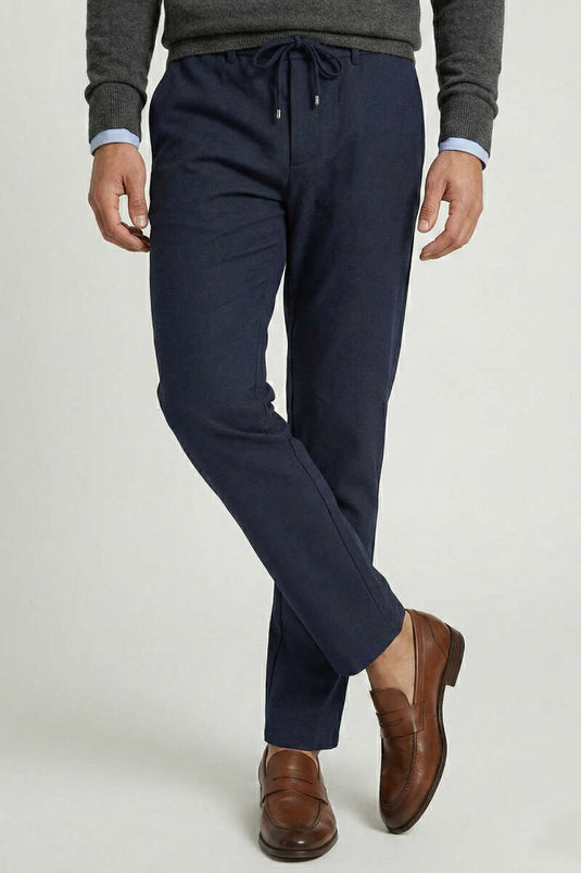 بنطال رياضي برباط من القماش الجاباردين باللون الأزرق الداكن