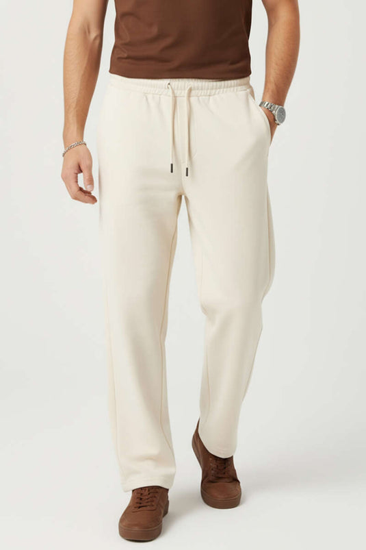 بنطلون رجالي من قماش الجبردين بحزام خصر مطاطي، بيج