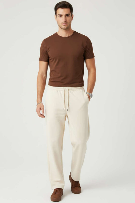 Pantalon en gabardine pour homme avec taille élastiquée, beige