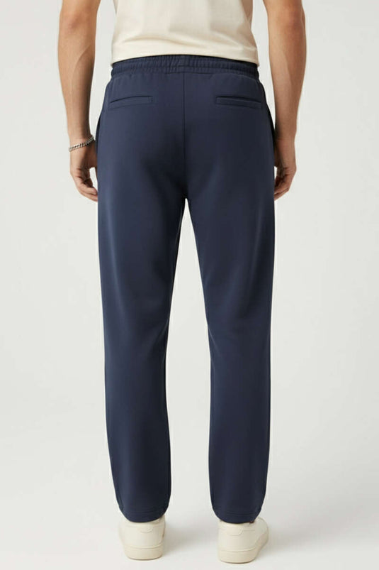 Pantalon en gabardine pour homme avec taille élastiquée, bleu marine