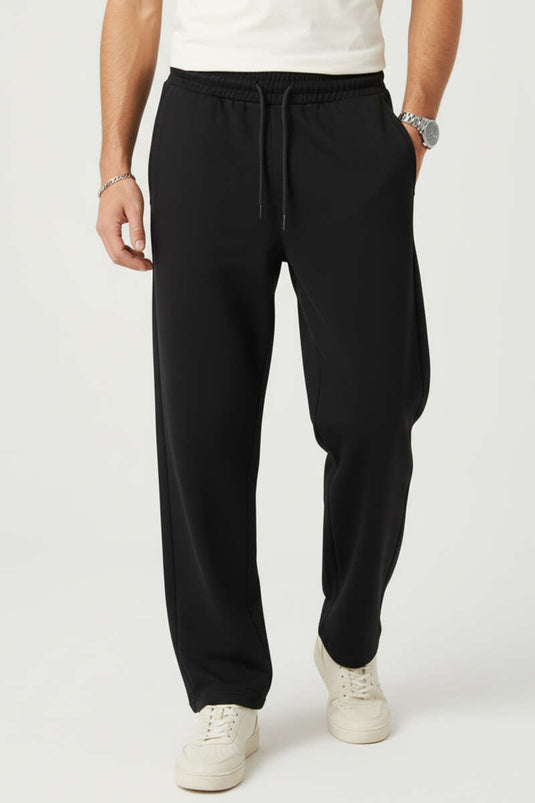 بنطلون رجالي من قماش الجبردين مع حزام خصر مطاطي، أسود