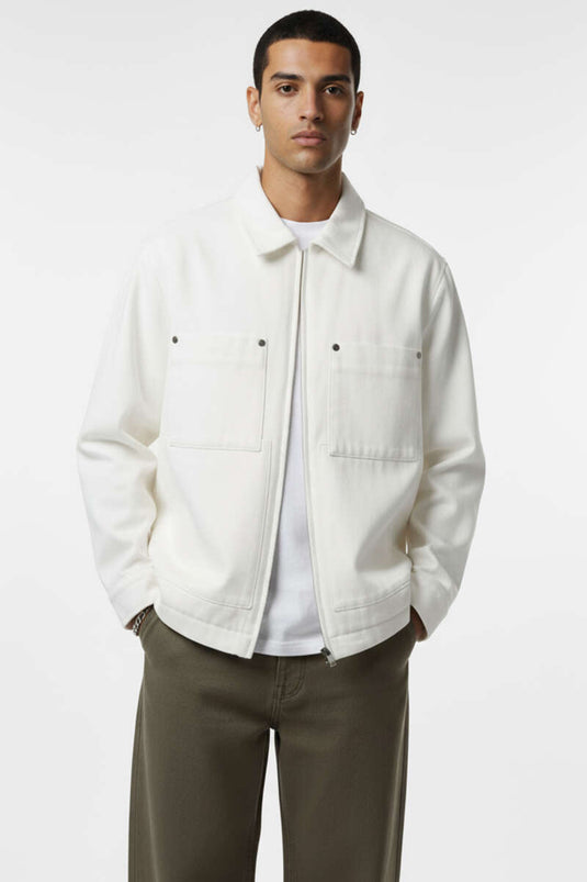 Men's Gabardine Zip-Up Jacket, Ecru