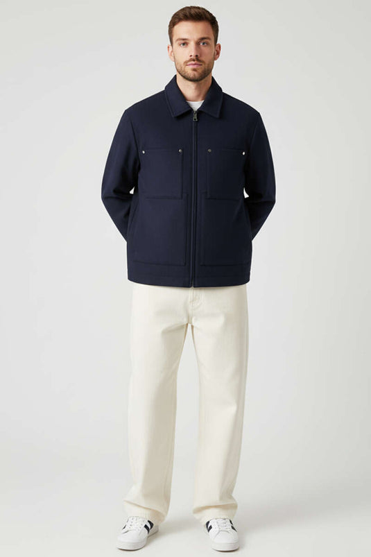 Gabardine-Jacke für Herren mit Reißverschluss, Marineblau