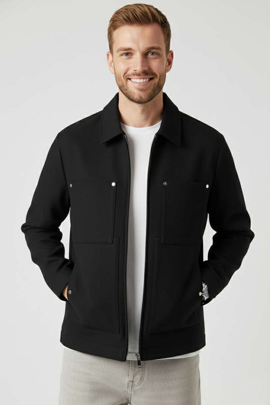 Men's Gabardine Zip-Up Jacket, Black